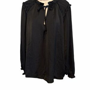 Knox Rose Dusty Black Blouse with Ruffle Trim NWT Size XL